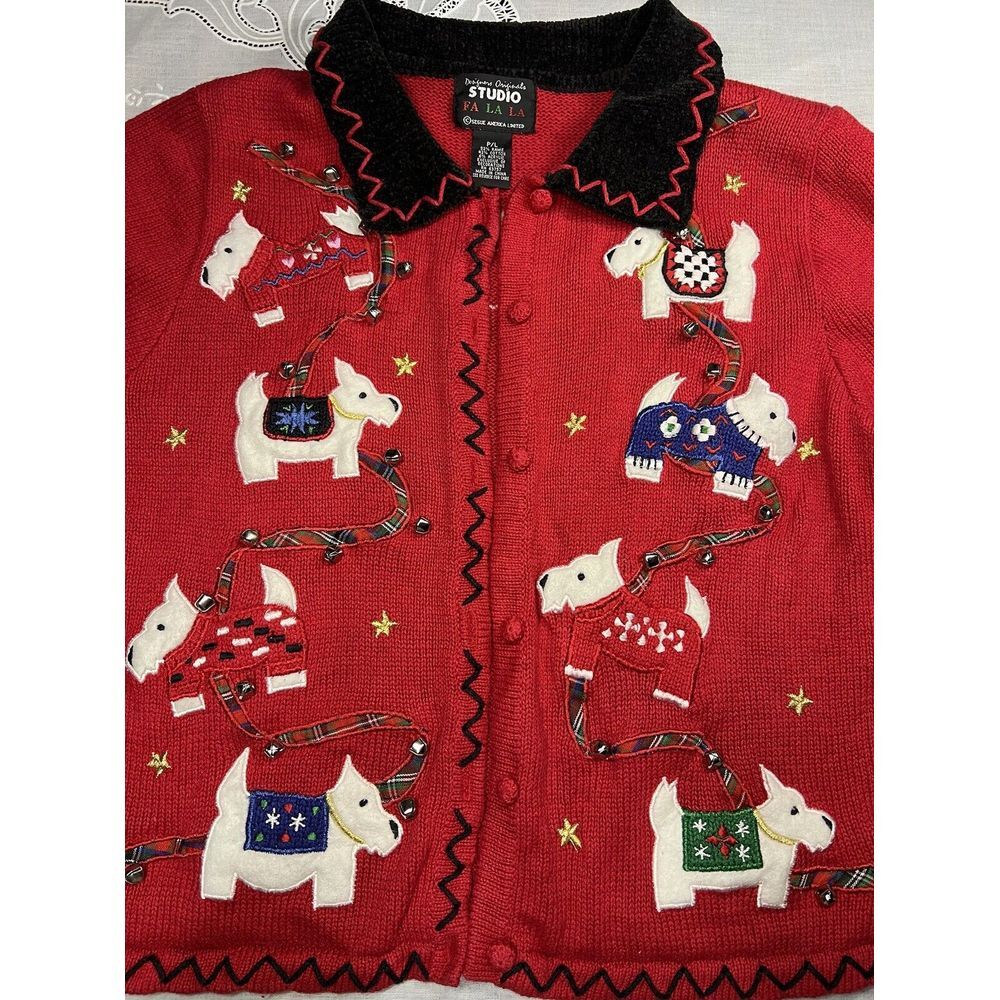 Vtg Designers Originals Studio Fa La La  SZ P-LG Scottie‎ Dogs Bells Christmas